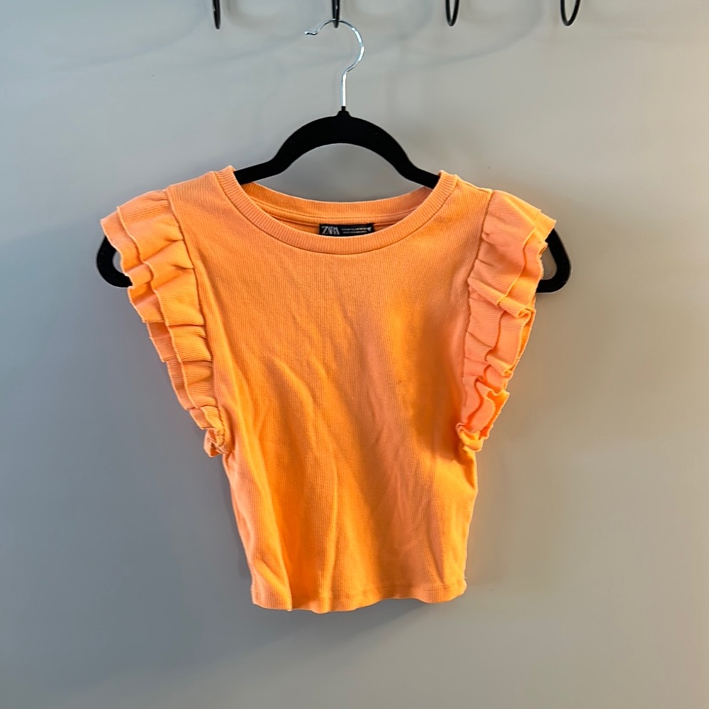 Zara Women's Orange Ruffle Sleeve Top